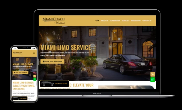 Limousine service website tailored for Miami Coach Worldwide clientele